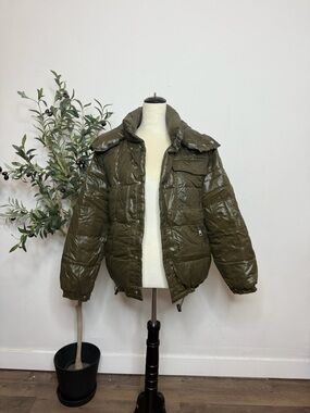 Moncler Olive Green Shiny Puffer Jacket